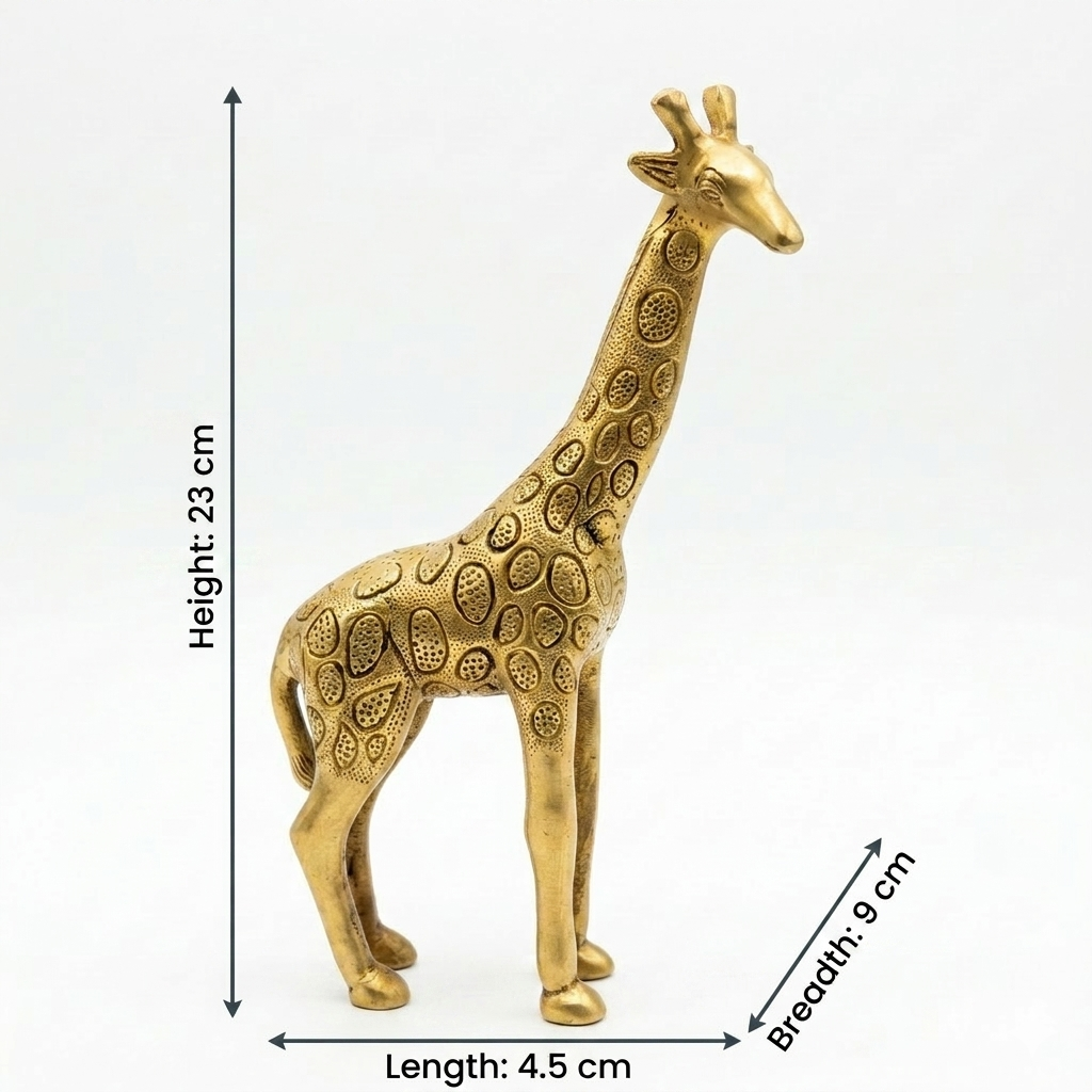 Svarn Studio Brass Standing Giraffe Figurine | Paisley & Circle Engraving | Gold | 28 cm