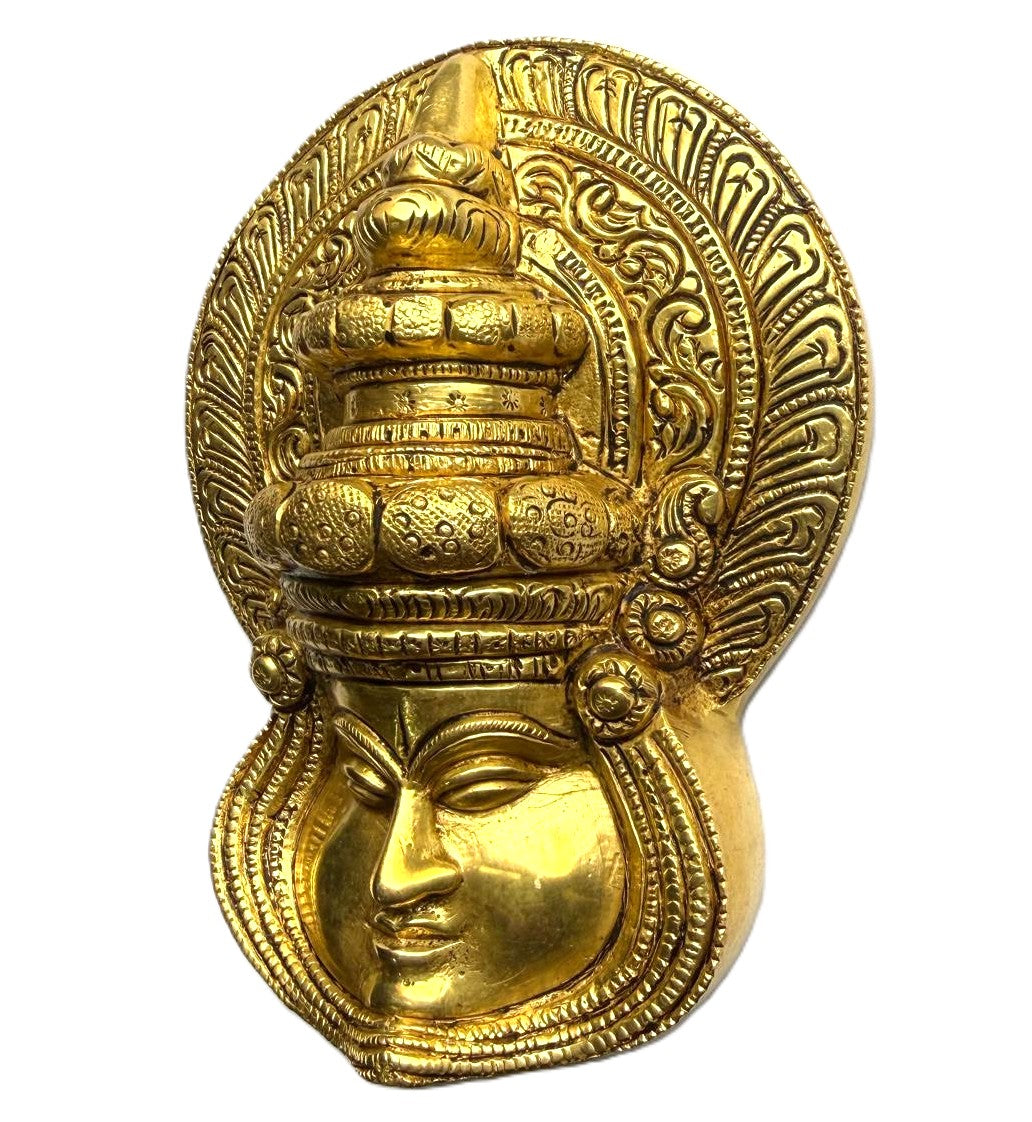 Svarn Studio Pure Brass Kathakali Face Wall Decor - Six lifestyle settings collage including living room, foyer, and office reception