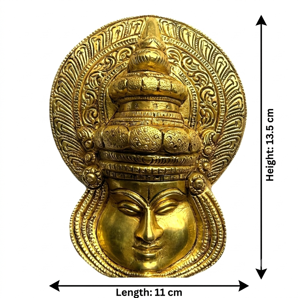 Svarn Studio Pure Brass Kathakali Face Wall Decor - Close-up detail of headdress engravings