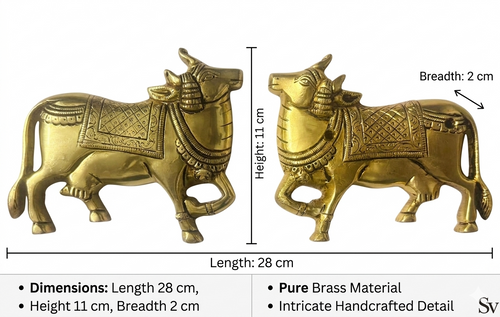 Brass Kaamdhenu Cow Wall Hanging | Set of 2 | Handcrafted Antique Gold | Vastu Home Décor