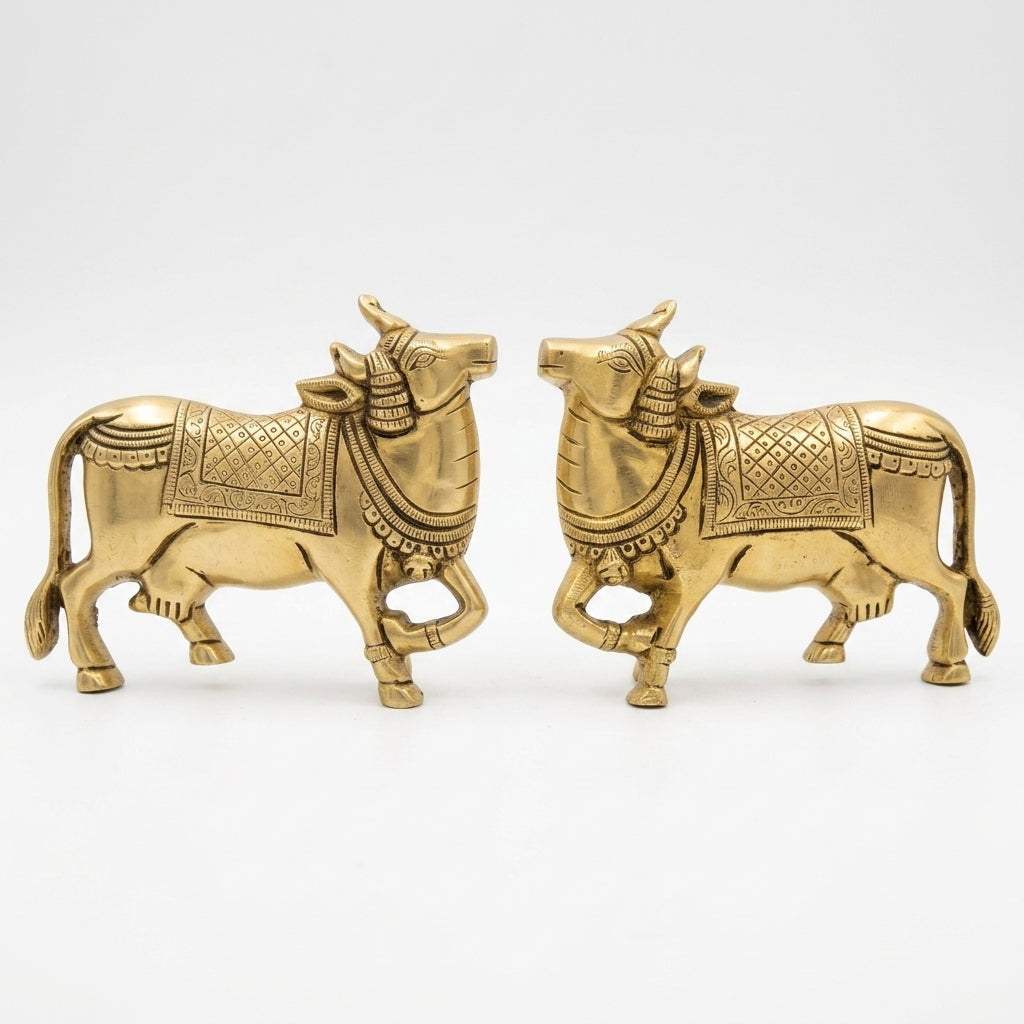 Brass Kaamdhenu Cow Wall Hanging | Set of 2 | Handcrafted Antique Gold | Vastu Home Décor