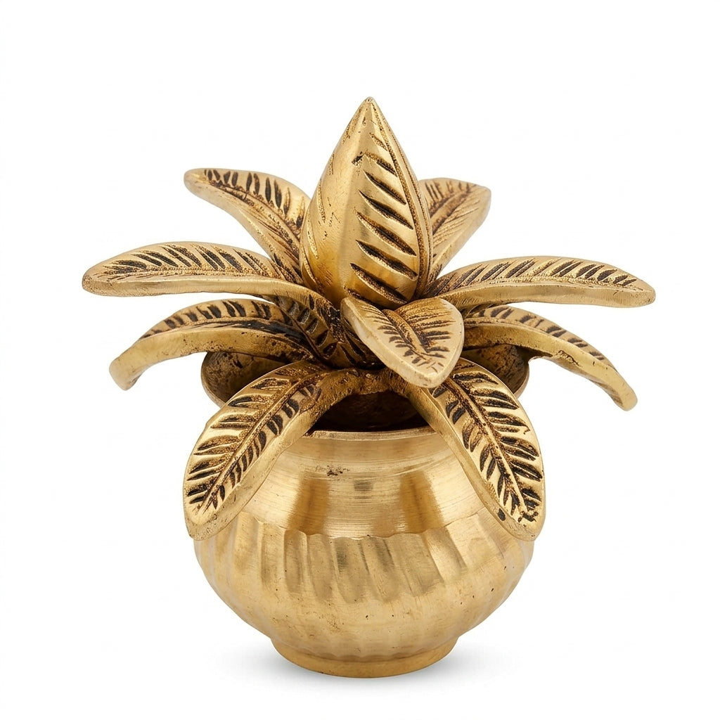 Brass Mangal Kalash with Coconut Showpiece | Antique Gold | Pooja & Home Décor | Pack of 1