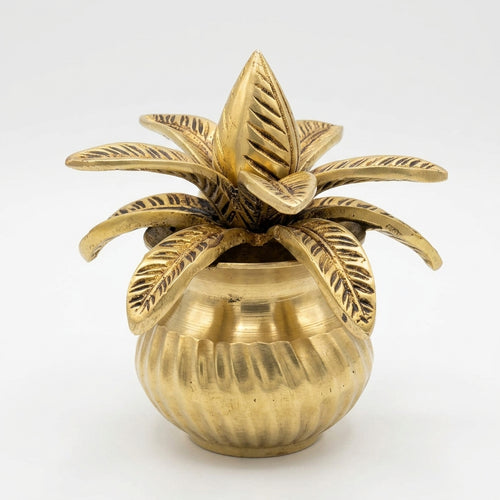 Brass Mangal Kalash with Coconut Showpiece | Antique Gold | Pooja & Home Décor | Pack of 1