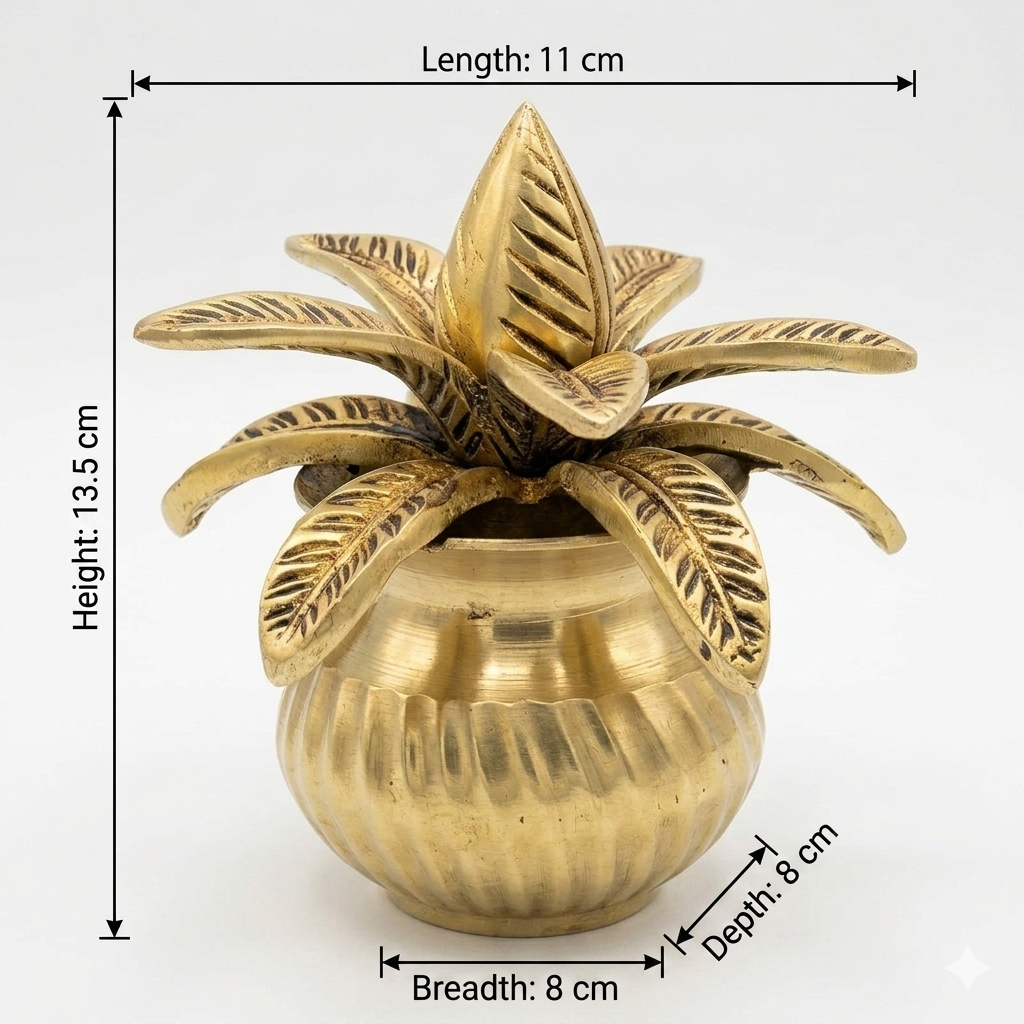 Brass Mangal Kalash with Coconut Showpiece | Antique Gold | Pooja & Home Décor | Pack of 1