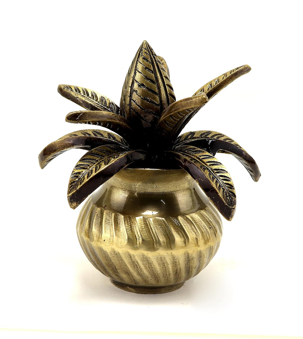 Brass Mangal Kalash with Coconut Showpiece | Antique Gold | Pooja & Home Décor | Pack of 1