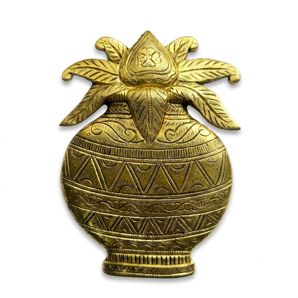 Svarn Studio Brass Purna Kalash Wall Decor Plate - Back view showing wall-mount holes