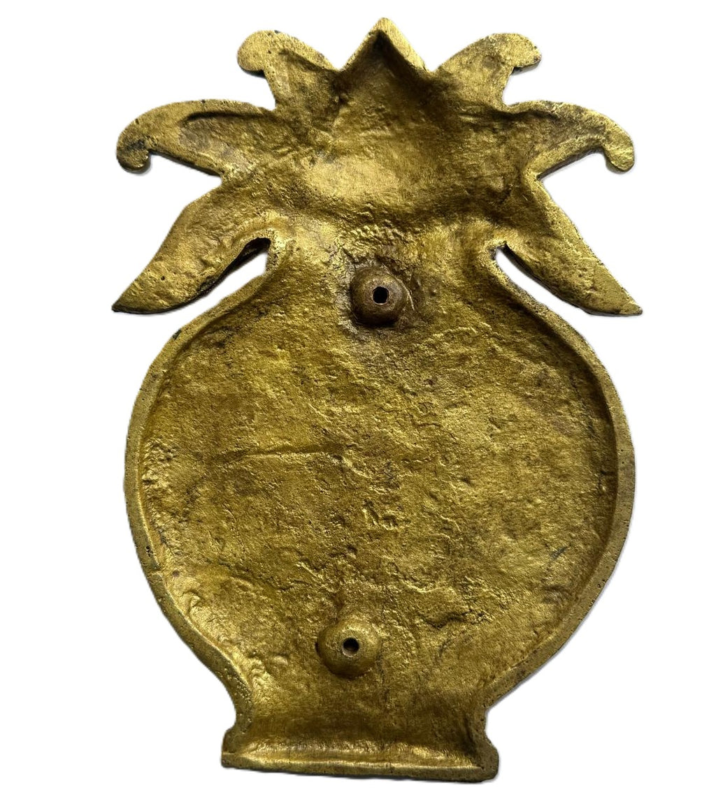 Svarn Studio Brass Purna Kalash Wall Decor Plate - Lifestyle shot in luxury foyer with wooden console and brass diya
