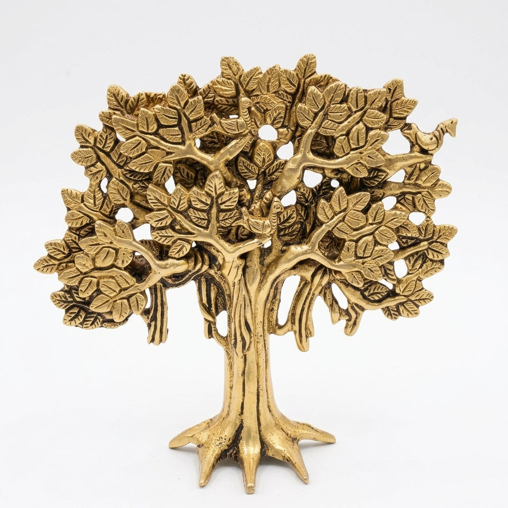 Brass Kalp Vriksh with Bird | Tree of Life Showpiece | Handcrafted Antique Finish