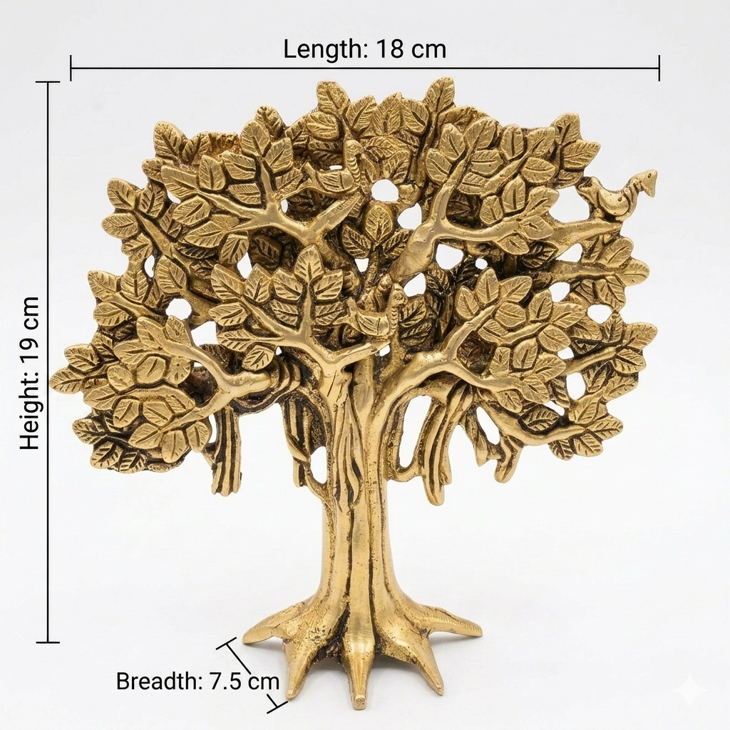 Brass Kalp Vriksh with Bird | Tree of Life Showpiece | Handcrafted Antique Finish