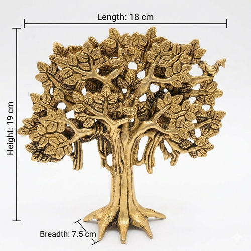 Brass Kalp Vriksh with Bird | Tree of Life Showpiece | Handcrafted Antique Finish