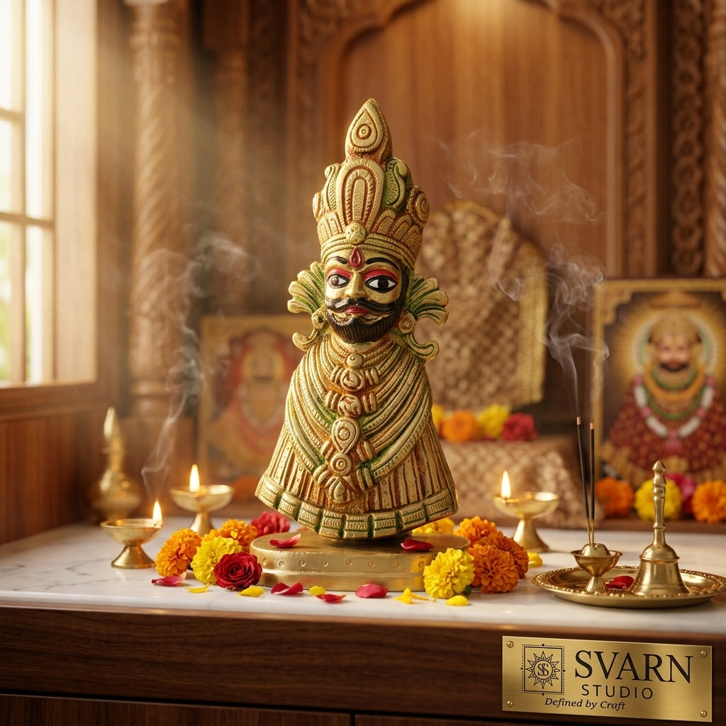 Svarn Studio Divine Hindu Khatu Shyam Brass Idol Figurine