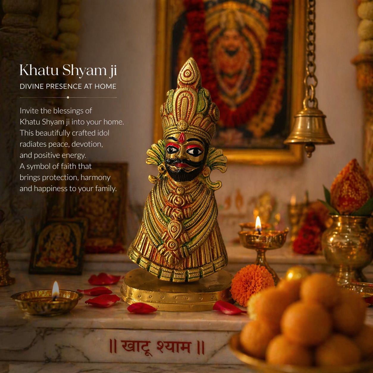 Svarn Studio Divine Hindu Khatu Shyam Brass Idol Figurine