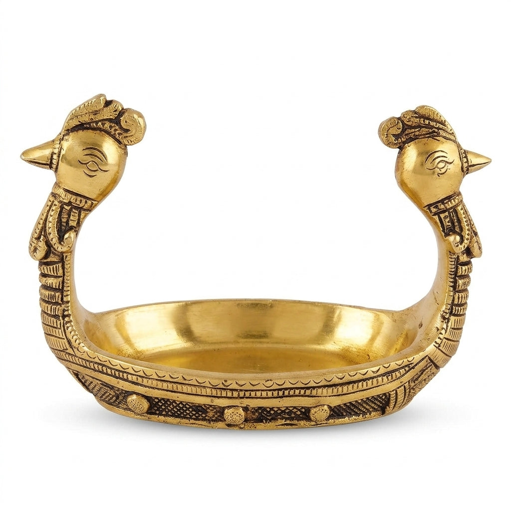 Krishna Nauka Vihar | Brass Bowl Tray with Ornamental Bird Handles | Handcrafted Home Décor