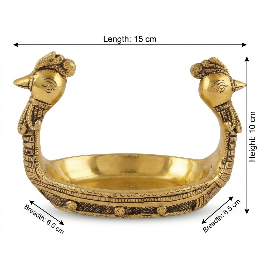 Krishna Nauka Vihar | Brass Bowl Tray with Ornamental Bird Handles | Handcrafted Home Décor