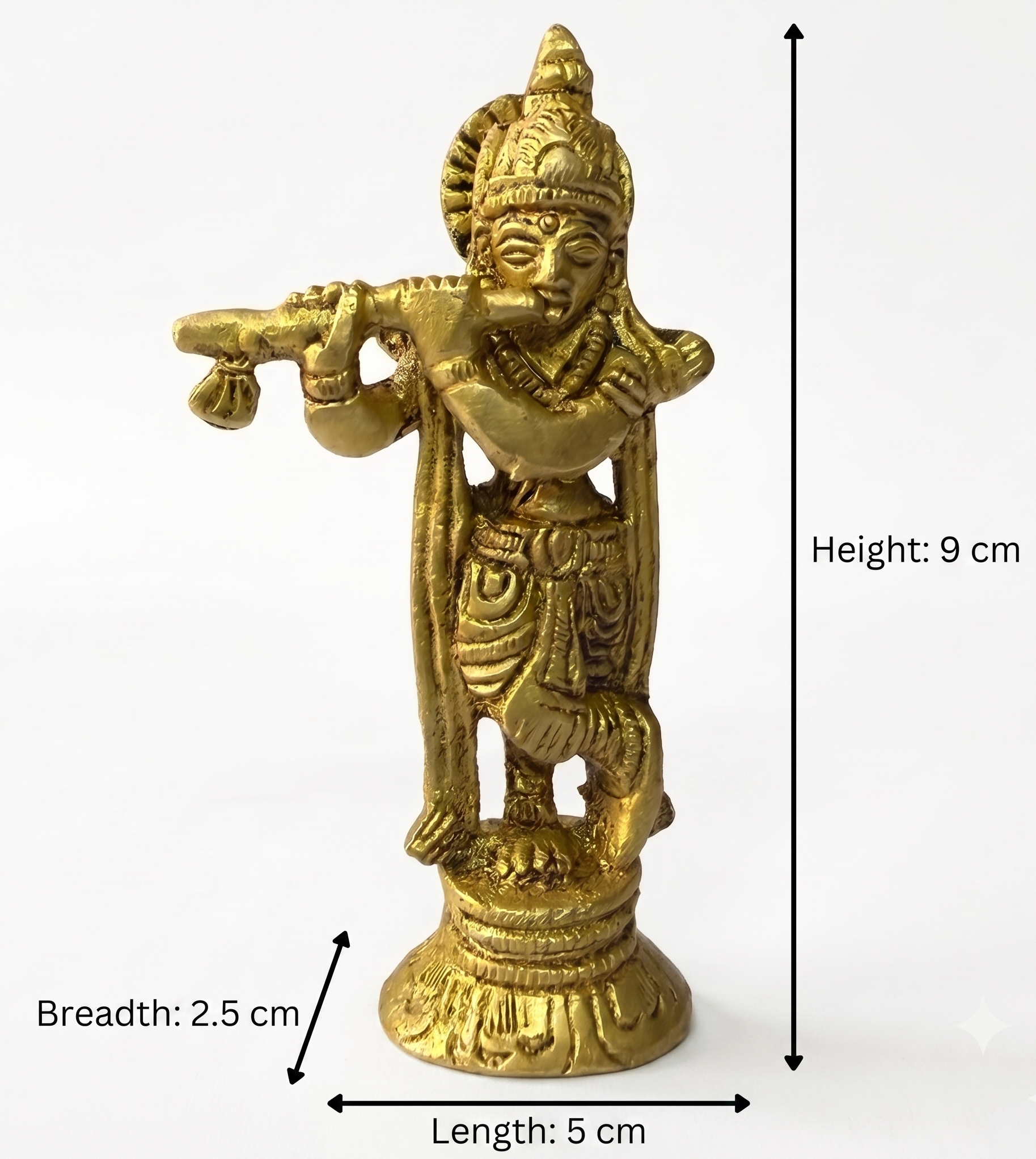 Svarn Studio Brass Krishna Idol Standing with Bansuri | Solid Brass Murli Krishna Murti Tribhanga Pose | Antique Gold Finish | Home Mandir Pooja Decor | Festival, Janmashtami & Religious Gift, 9 cm
