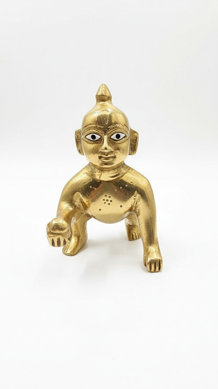 Pure Brass Laddo Gopal Idol | Handcrafted Baby Krishna Figurine | Svarn Studio