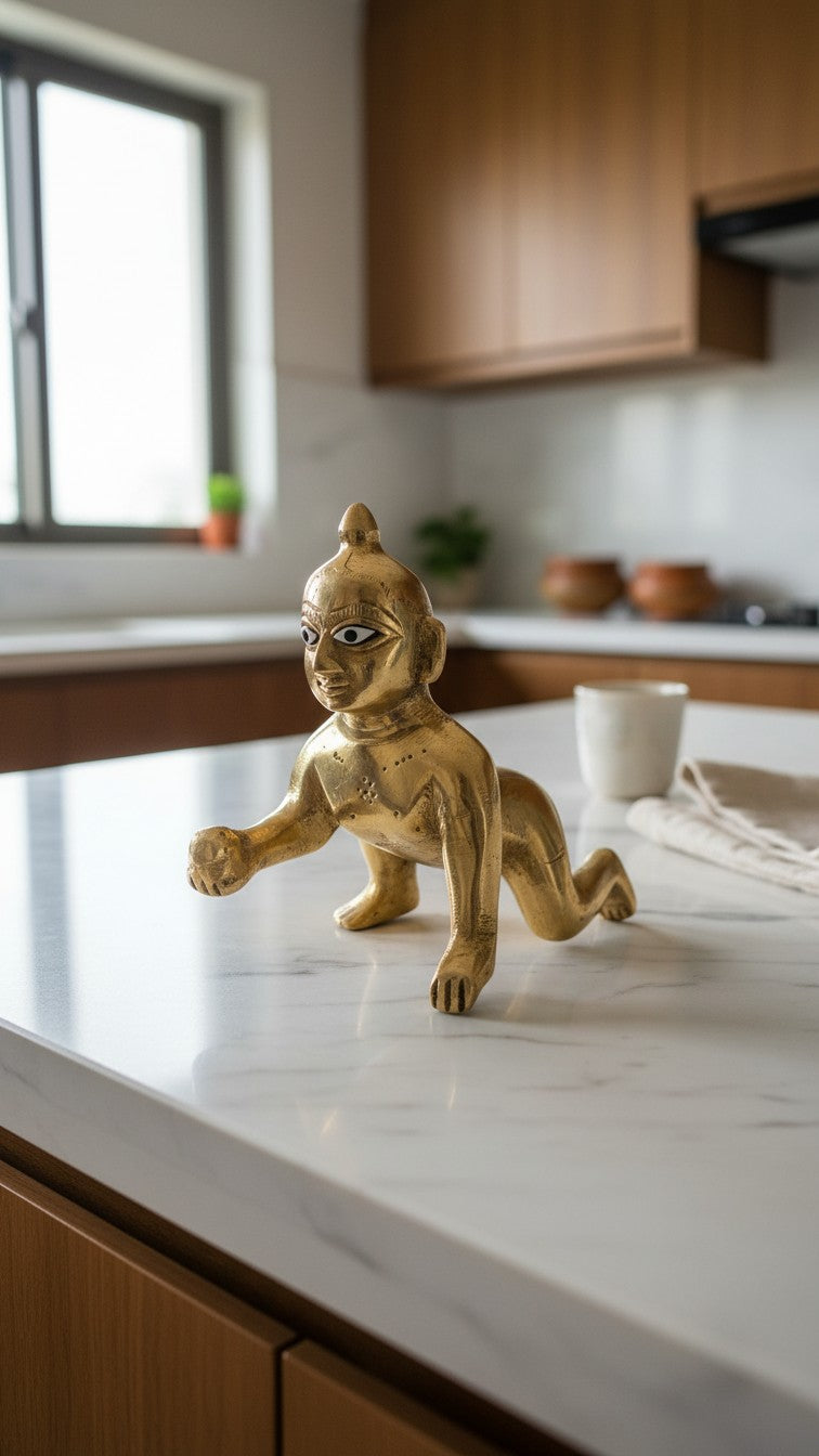 Pure Brass Laddo Gopal Idol | Handcrafted Baby Krishna Figurine | Svarn Studio