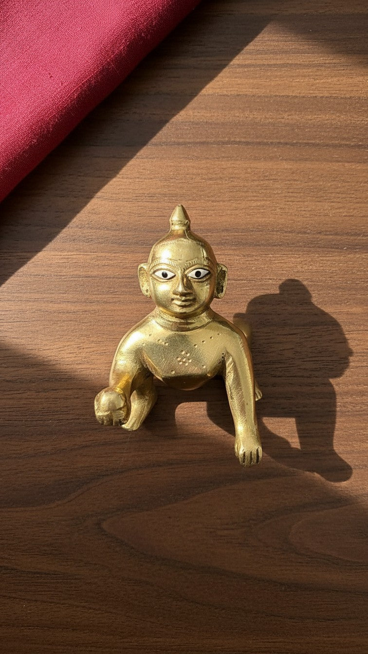 Pure Brass Laddo Gopal Idol | Handcrafted Baby Krishna Figurine | Svarn Studio