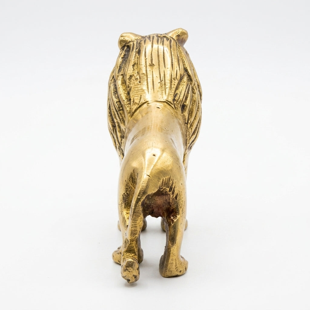 Svarn Studio Handcrafted Solid Brass Standing Lion Figurine — Polished Gold Finish | King of the Jungle Showpiece | 10 cm