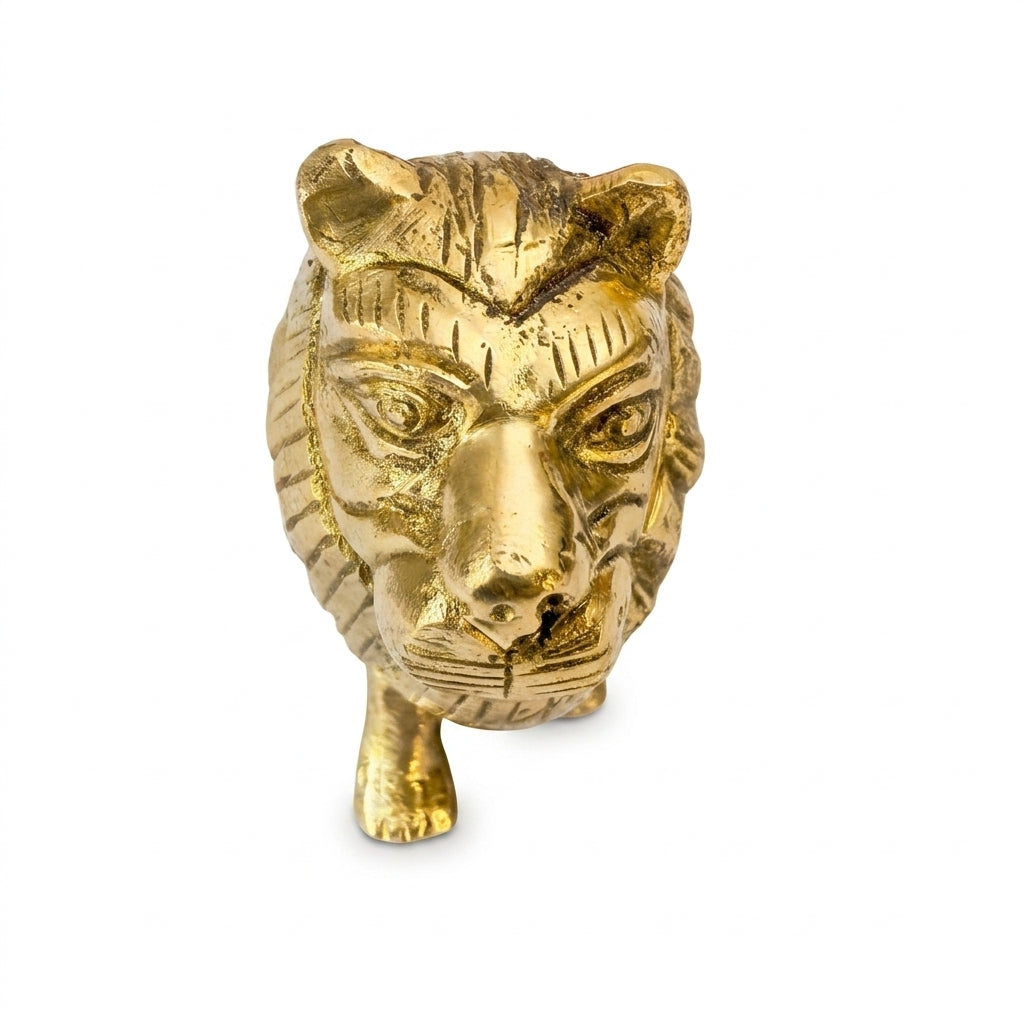 Svarn Studio Handcrafted Solid Brass Standing Lion Figurine — Polished Gold Finish | King of the Jungle Showpiece | 10 cm
