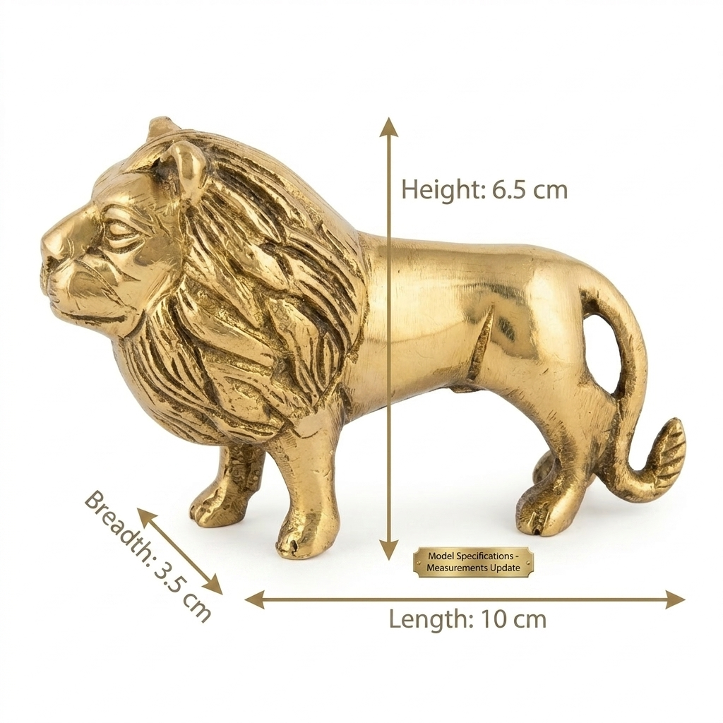 Svarn Studio Handcrafted Solid Brass Standing Lion Figurine — Polished Gold Finish | King of the Jungle Showpiece | 10 cm
