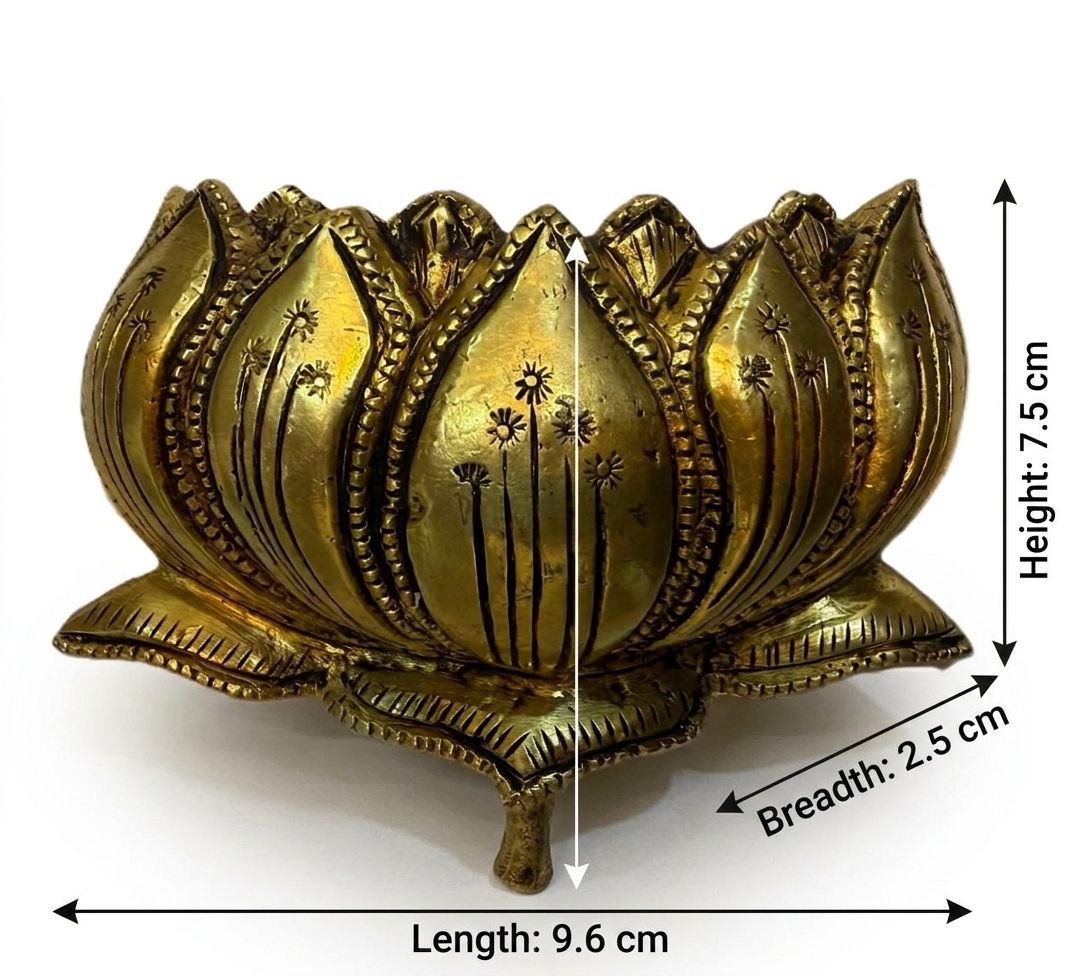 Svarn Studio Brass Lotus Wall Décor — Antique Gold Finish, Traditional Handcrafted Design