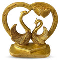 Svarn Studio Brass Kissing Swan Love Birds - Front view on white background showing full heart frame and both swans
