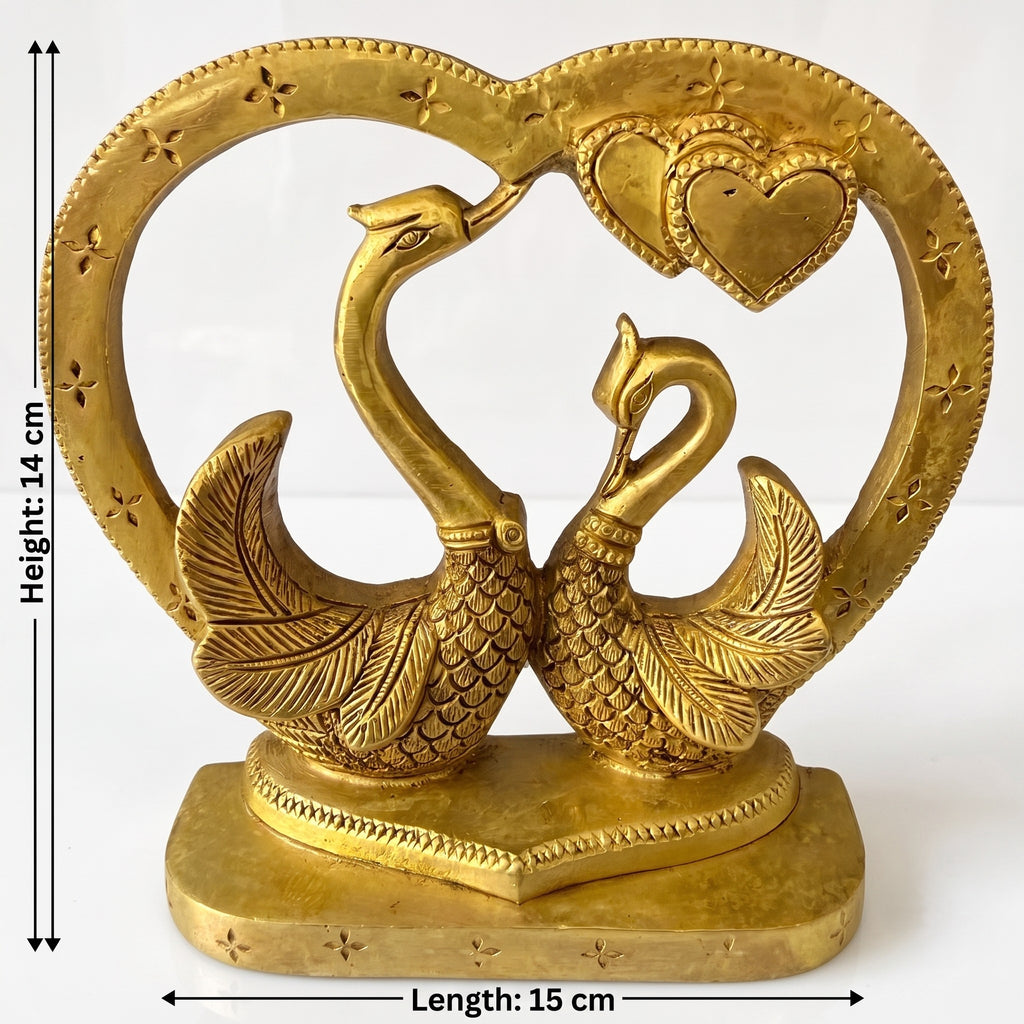 Svarn Studio Brass Kissing Swan Love Birds - Dimensions: Height 14cm, Length 15cm