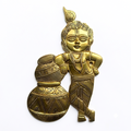Svarn Studio Brass Matki Krishna Wall Decor Plate - Front view on white background showing full detail of Bal Krishna with Matki