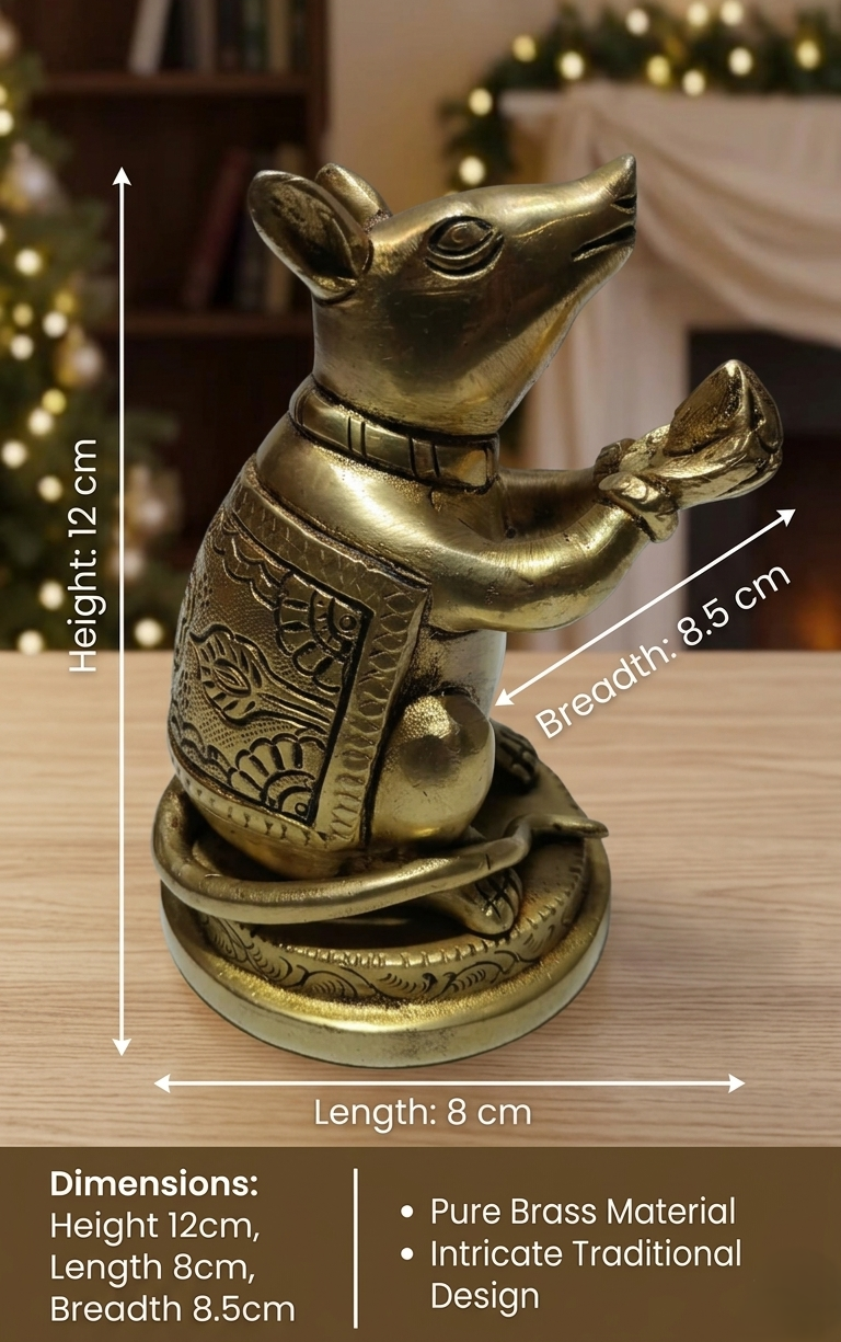 Brass Mouse Showpiece | Mushak Vahana | Handcrafted Antique Gold | Vastu & Home Décor
