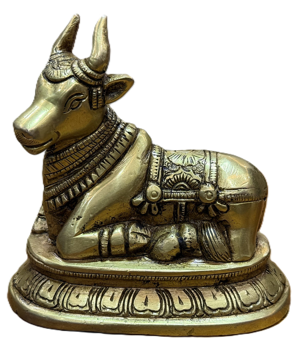 Svarn Studio Solid Brass Nandi Bail Statue | Sacred Bull Figurine for Pooja | Large | 4.5 x 4 Inch | 873g