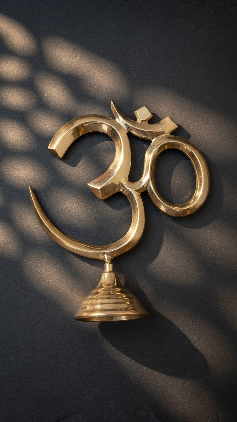 Pure Brass Om Symbol Showpiece | Handcrafted Polished Brass Om Statue | Svarn Studio
