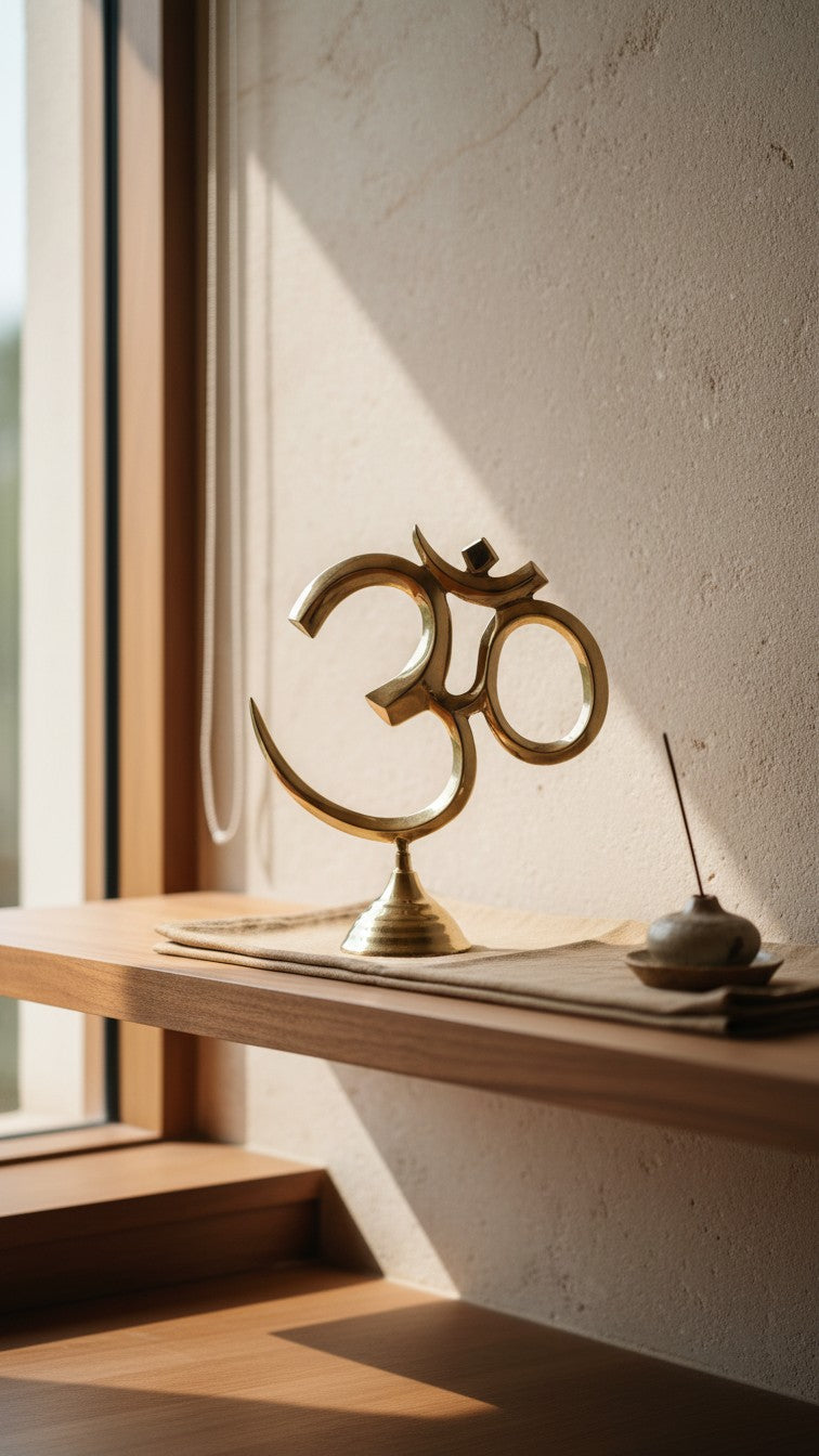 Pure Brass Om Symbol Showpiece | Handcrafted Polished Brass Om Statue | Svarn Studio