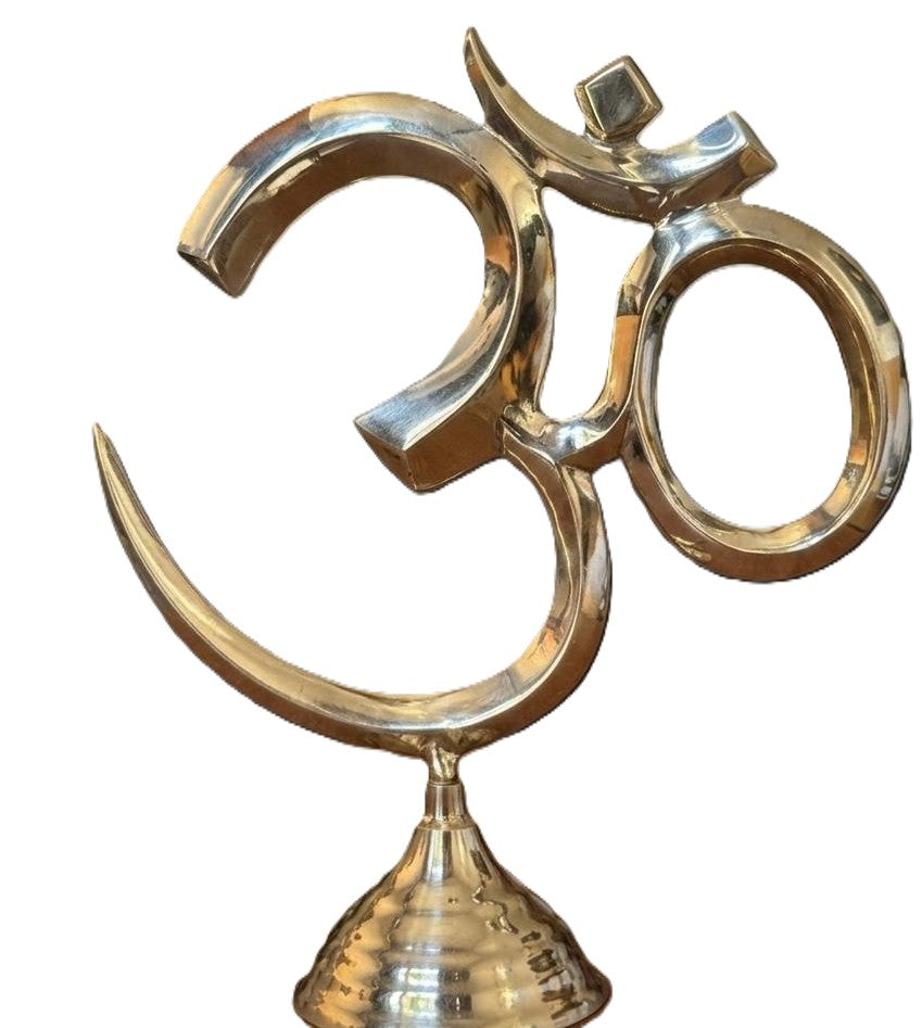 Pure Brass Om Symbol Showpiece | Handcrafted Polished Brass Om Statue | Svarn Studio