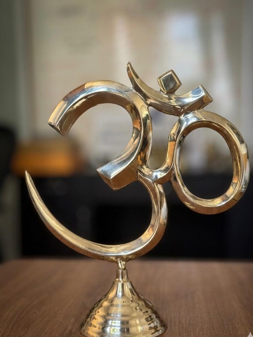 Pure Brass Om Symbol Showpiece | Handcrafted Polished Brass Om Statue | Svarn Studio