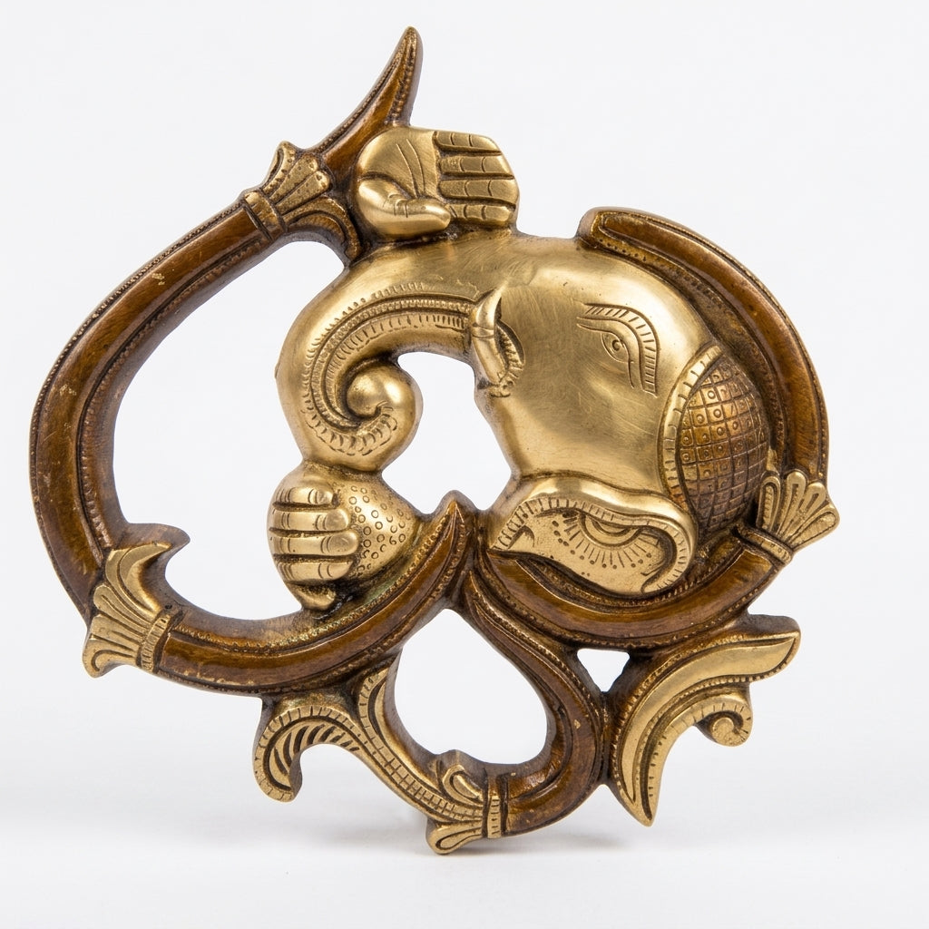 Svarn Studio Brass Ganesha Om Wall Hanging - Side Angle View White Background