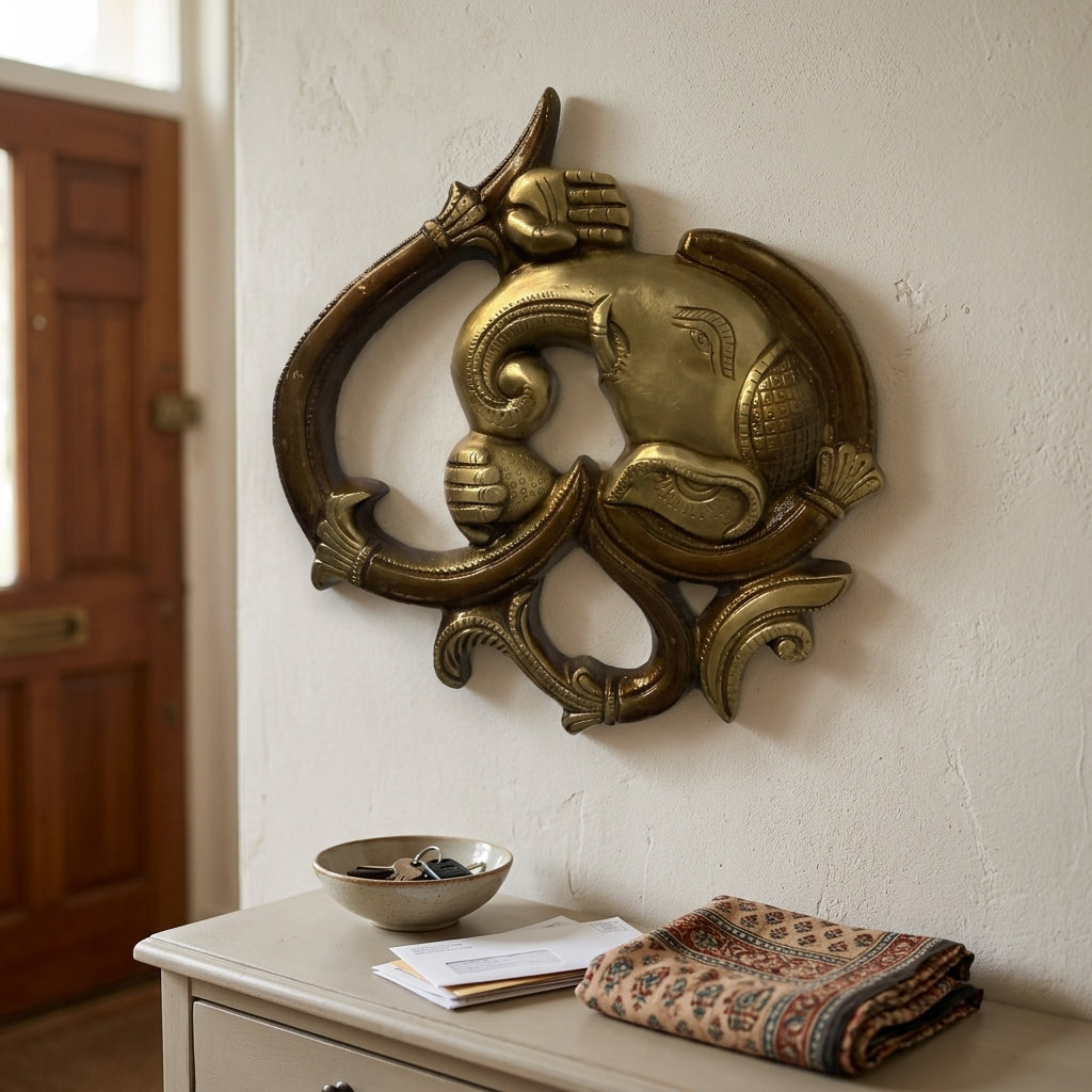 Svarn Studio Brass Ganesha Om Wall Hanging - Entryway Wall Lifestyle