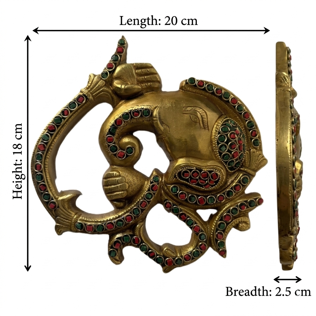 Svarn Studio Brass Ganesha Om Wall Hanging with Stone Work - Dimensions Chart 20x18x2.5 cm