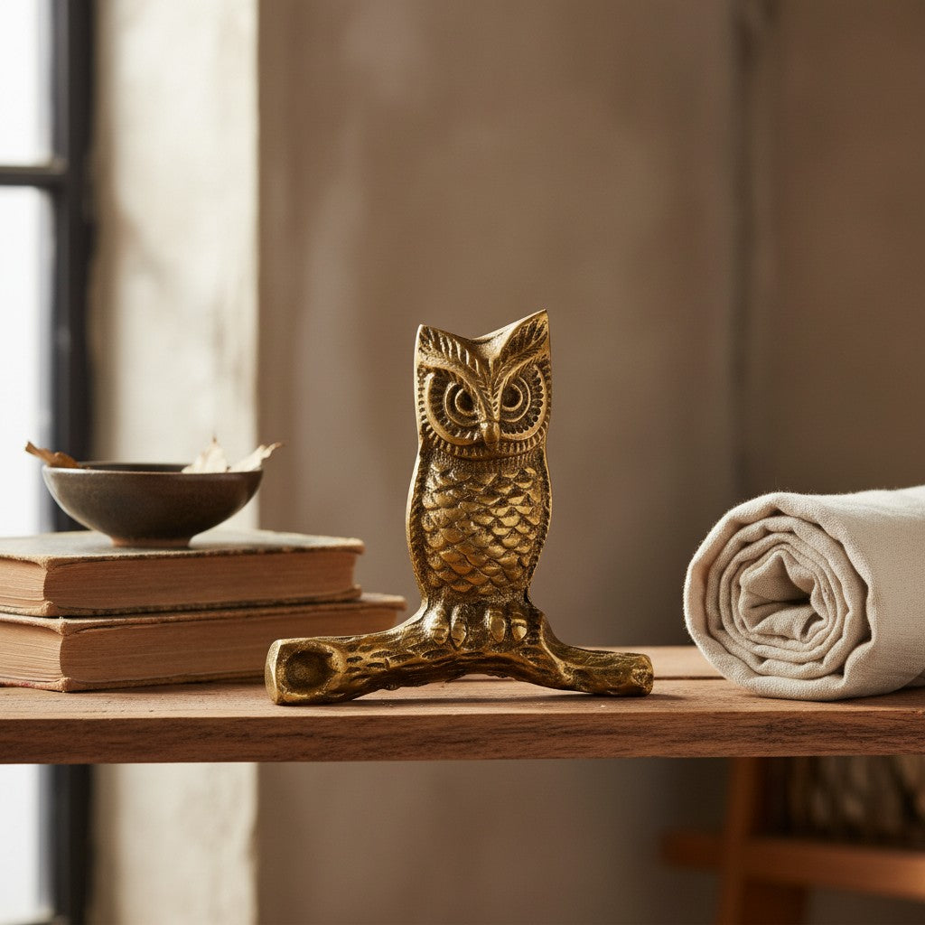 Svarn Studio pure brass owl idol antique finish handcrafted Lakshmi vahana showpiece home decor gifting