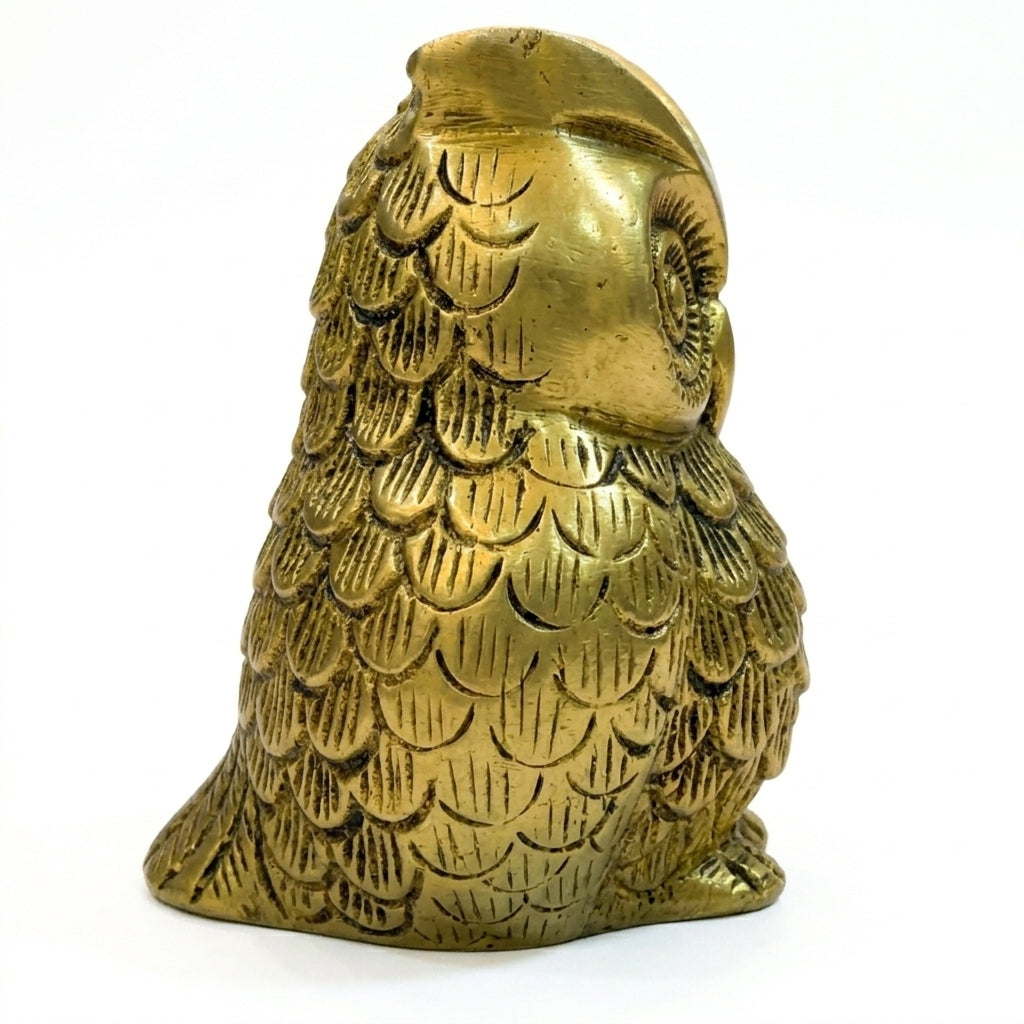 Svarn Studio Handcrafted Solid Brass Sitting Owl Figurine | Pital Ka Ullu | Life time Antique Gold Finish | Lakshmi Vahana | Vastu Feng Shui Showpiece | Home Office Décor | Diwali Gift | 5 Inch | Made in India
