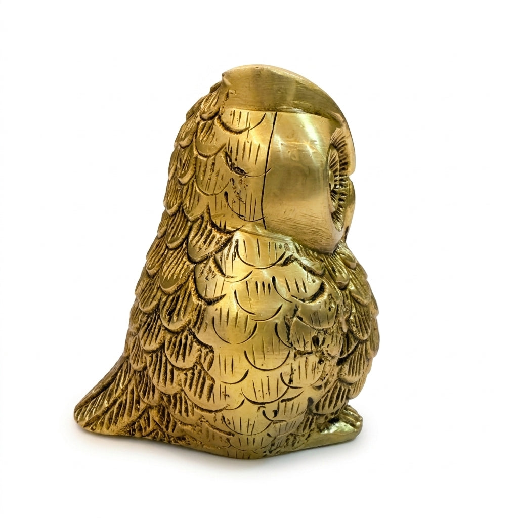 Svarn Studio Handcrafted Solid Brass Sitting Owl Figurine | Pital Ka Ullu | Life time Antique Gold Finish | Lakshmi Vahana | Vastu Feng Shui Showpiece | Home Office Décor | Diwali Gift | 5 Inch | Made in India