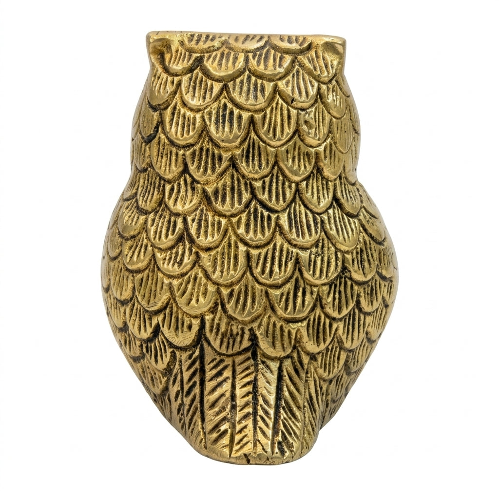 Svarn Studio Handcrafted Solid Brass Sitting Owl Figurine | Pital Ka Ullu | Life time Antique Gold Finish | Lakshmi Vahana | Vastu Feng Shui Showpiece | Home Office Décor | Diwali Gift | 5 Inch | Made in India