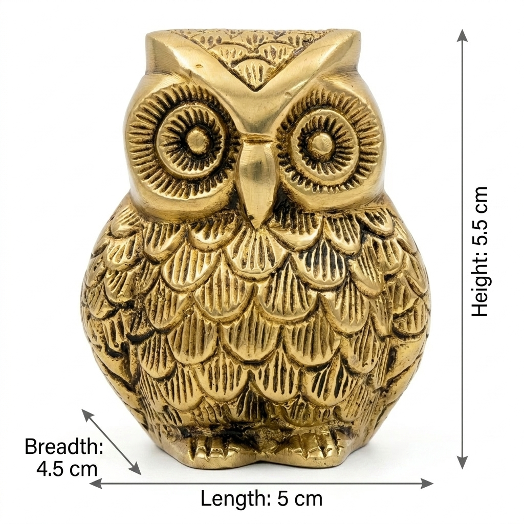 Svarn Studio Handcrafted Solid Brass Sitting Owl Figurine | Pital Ka Ullu | Life time Antique Gold Finish | Lakshmi Vahana | Vastu Feng Shui Showpiece | Home Office Décor | Diwali Gift | 5 Inch | Made in India