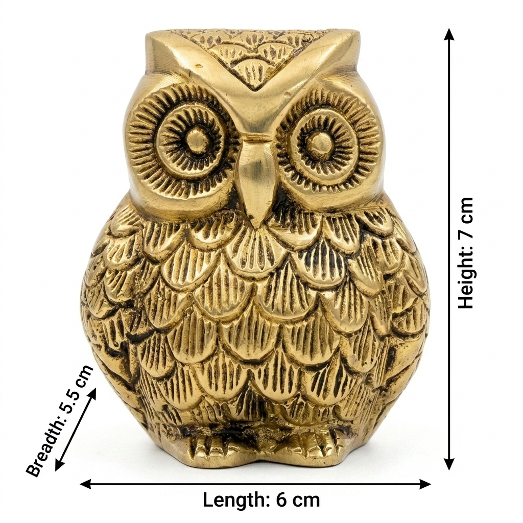 Svarn Studio Handcrafted Solid Brass Sitting Owl Figurine | Pital Ka Ullu | Life time Antique Gold Finish | Lakshmi Vahana | Vastu Feng Shui Showpiece | Home Office Décor | Diwali Gift | 5 Inch | Made in India