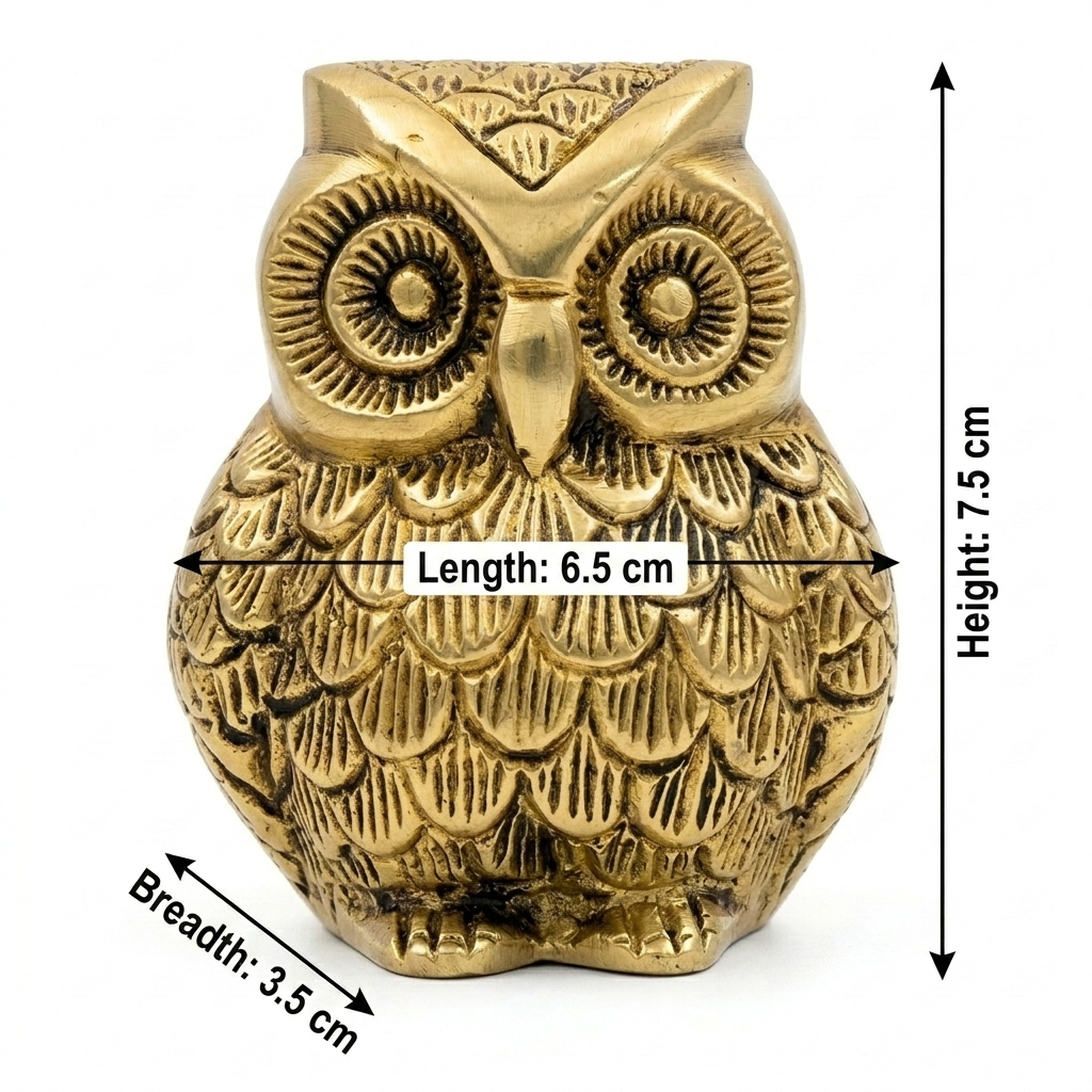 Svarn Studio Handcrafted Solid Brass Sitting Owl Figurine | Pital Ka Ullu | Life time Antique Gold Finish | Lakshmi Vahana | Vastu Feng Shui Showpiece | Home Office Décor | Diwali Gift | 5 Inch | Made in India
