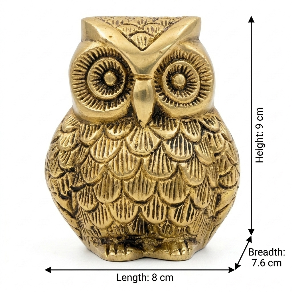 Svarn Studio Handcrafted Solid Brass Sitting Owl Figurine | Pital Ka Ullu | Life time Antique Gold Finish | Lakshmi Vahana | Vastu Feng Shui Showpiece | Home Office Décor | Diwali Gift | 5 Inch | Made in India