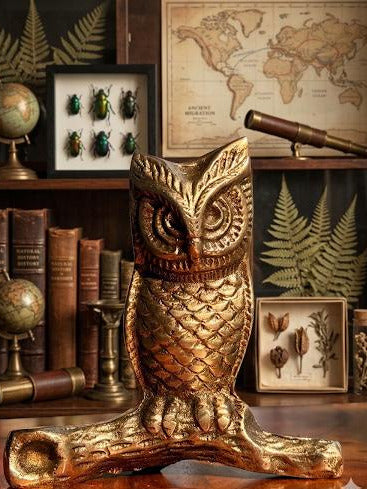 Svarn Studio pure brass owl idol antique finish handcrafted Lakshmi vahana showpiece home decor gifting