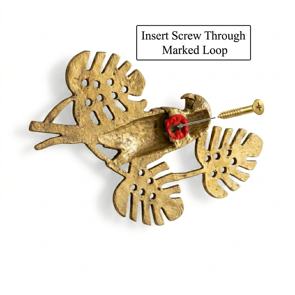 Svarn Studio Brass Parrot Wall Hanging | Antique Gold | Monstera Leaf Design , heavy ~1.5 kg