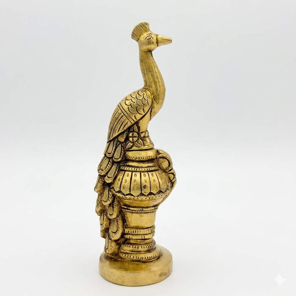 Svarn Studio Brass Peacock Figurine | Tall Antique Gold Showpiece