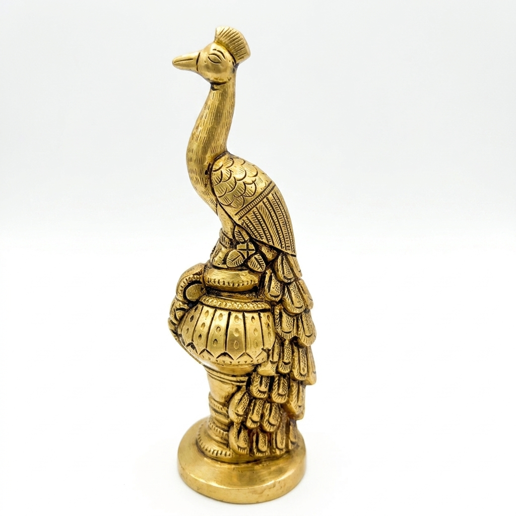 Svarn Studio Brass Peacock Figurine | Tall Antique Gold Showpiece